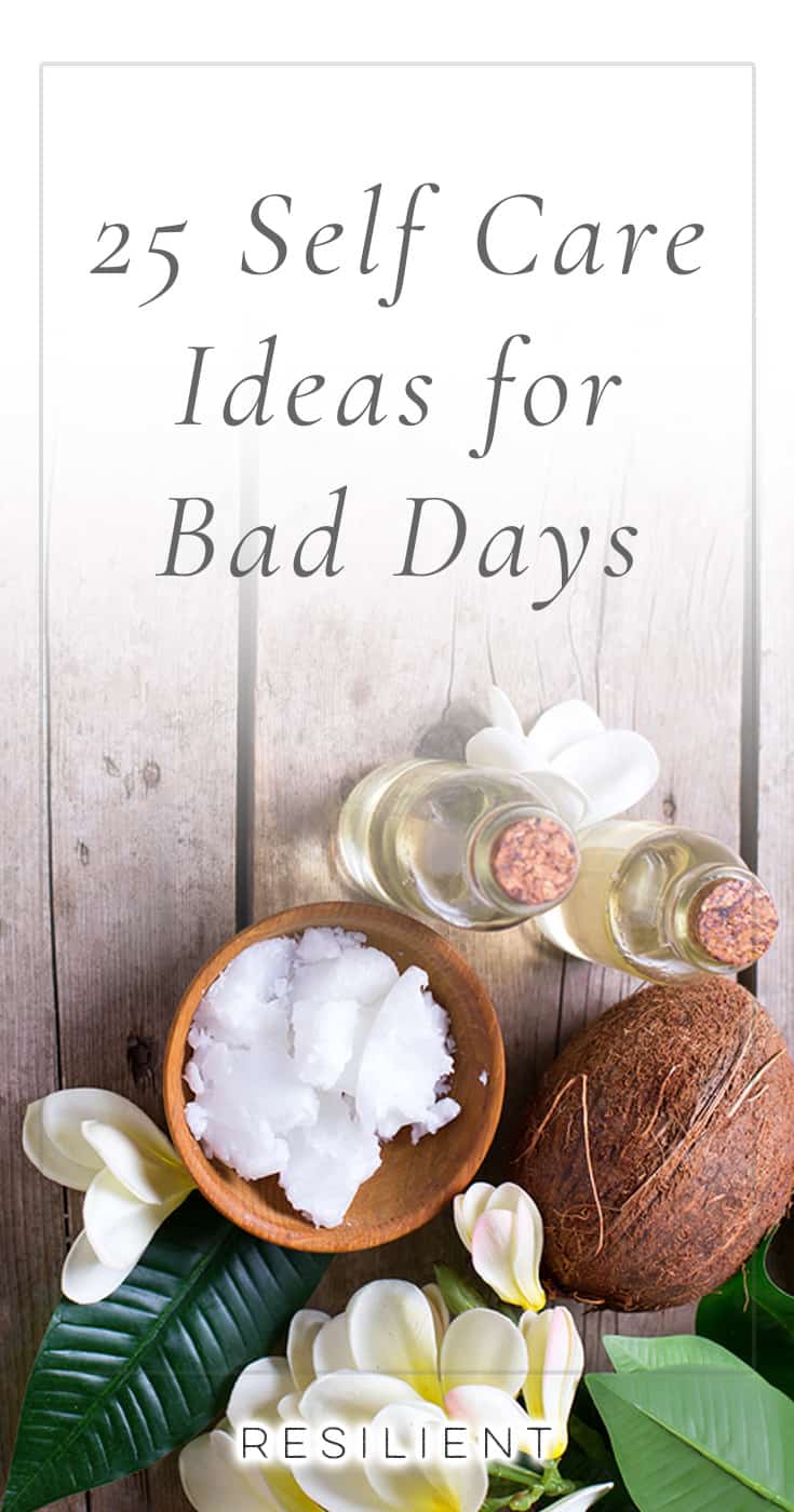 When bad days strike, it's nice to have a list of self care ideas you can pull out to help make things a little better, or even to proactively keep up with self care so you feel better in general.  Here are 25 self care ideas for bad days. 😃  Feel free to bookmark this page for future reference!