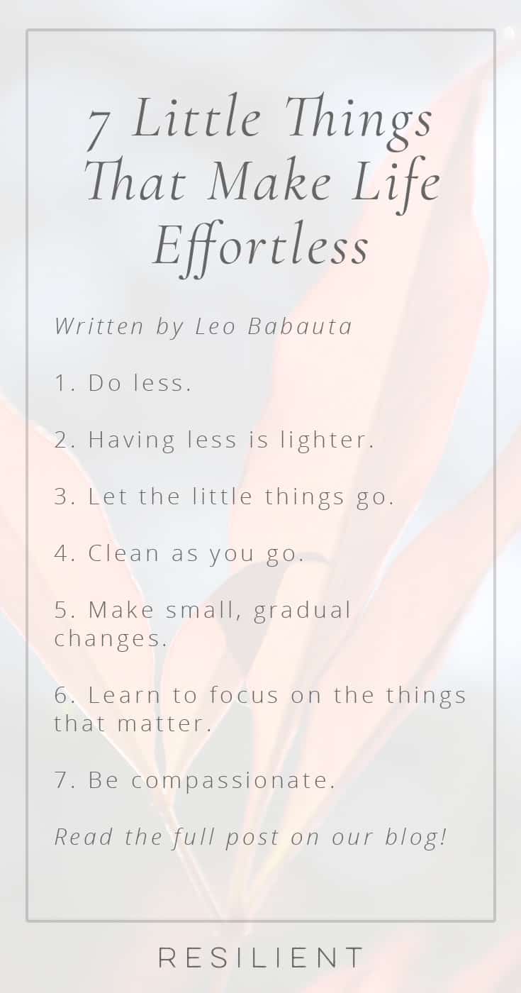 Life can be a huge struggle at times, and for years it was a struggle for me. I’ve been learning what causes that struggle, and what works in making life easier, better, smoother. Here are 7 little things that make life effortless.